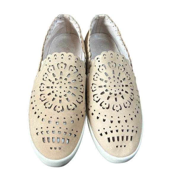 Joie Beige Nude Faux Leather Lace Laser Cut Out Almond Toe Slip On Loafer EUR 38 - Picture 2 of 12